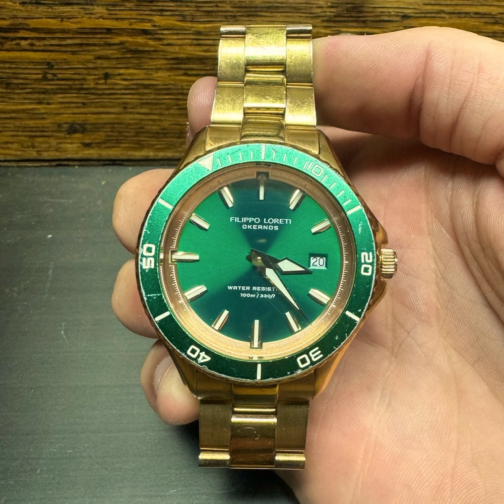 Filippo Loreti Okeanos Dive Watch Rose Gold and Green Limited Edition #98/2020